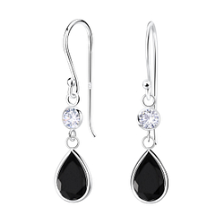 Silver Tear Drop Cubic Zirconia Dangle Earrings - 21928
