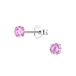 4mm Round Cubic Zirconia Silver Stud Earrings - 3163