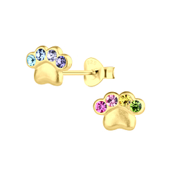 Silver Paw Print Stud Earrings - 21995