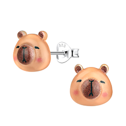 Silver Stud Earrings with Resin Capybara - 22013