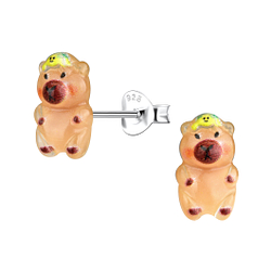 Silver Stud Earrings with Resin Capybara - 22014
