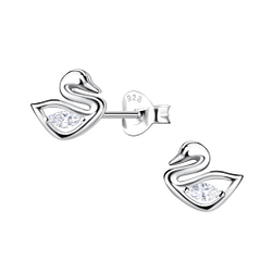 Silver Swan Stud Earrings - 22005