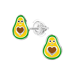 Silver Avocado Screw Back Earrings - 21939