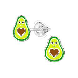 Silver Avocado Screw Back Earrings - 21959