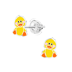 Silver Duck Screw Back Earrings - 21964