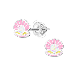 Silver Shell Screw Back Earrings - 21945