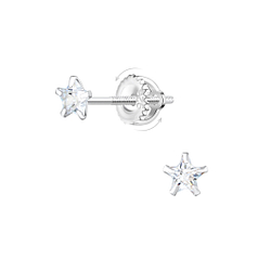 4mm Star Cubic Zirconia Silver Screw Back Earrings - 21954 4mm Star Cubic Zirconia Silver Screw Back Earrings - 21954