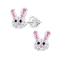 Silver Crystal Rabbit Screw Back Earrings - 21965 Silver Crystal Rabbit Screw Back Earrings - 21965