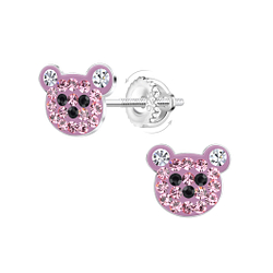 Silver Crystal Bear Screw Back Earrings - 21947 Silver Crystal Bear Screw Back Earrings - 21947