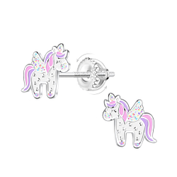 Silver Unicorn Screw Back Earrings - 21961