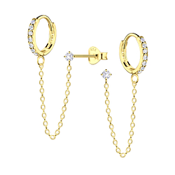 12mm Silver Huggie with 2mm Round Cubic Zirconia Stud Earrings - 22006