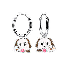 Silver Dog Charm Hoop Earrings - 22000