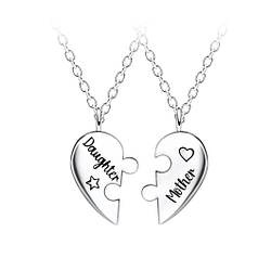 Silver Mother Daughter Necklace Set - 22040