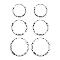 10mm, 12mm and 14mm Silver Hoop Earrings Set - 22351