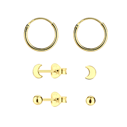 Silver Moon Stud and Hoop Earrings Set - 22378