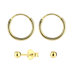 3mm Silver Ball Stud and Hoop Earrings Set - 22374