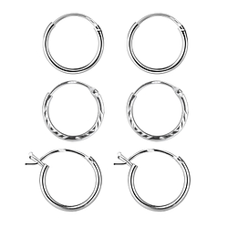 12mm Silver Hoop Earrings Set - 22355
