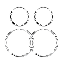 14mm and 20mm Silver Hoop Earrings Set - 22345