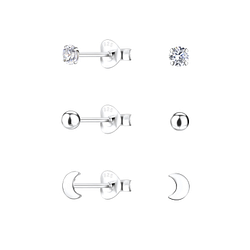 Silver Moon Stud Earrings Set - 22328 Silver Moon Stud Earrings Set - 22328