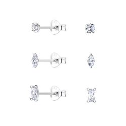Silver Geometric Stud Earrings Set - 22336