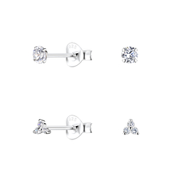 Silver Geometric Stud Earrings Set - 22314