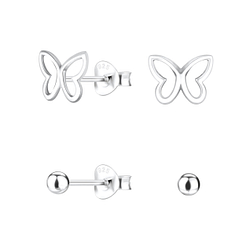 Silver Butterfly Stud Earrings Set - 22319