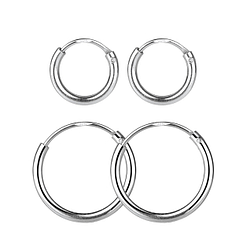 12mm and 18mm Silver Thick Hoop Earrings Set - 22346