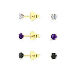 3mm Round Cubic Zirconia Silver Stud Earrings Set - 22344