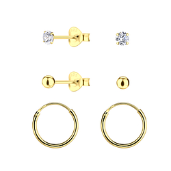Silver Basic Studs and Hoop Earrings Set - 22376