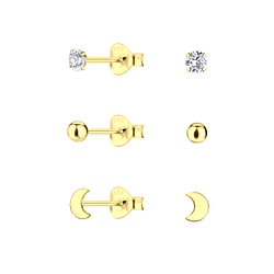 Silver Moon Stud Earrings Set - 22342