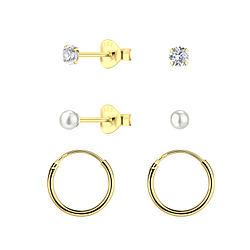 3mm Mixed Silver Studs and Hoop Earrings Set - 22379