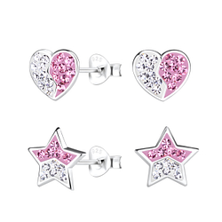 Silver Heart and Star Stud Earrings Set - 22297 Silver Heart and Star Stud Earrings Set - 22297