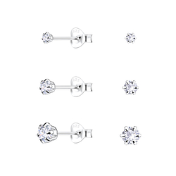 Silver Round Cubic Zirconia Stud Earrings Set - 22333 Silver Round Cubic Zirconia Stud Earrings Set - 22333