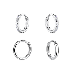 Silver Huggie Earrings Set - 22371
