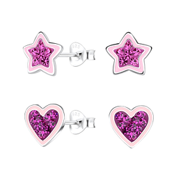 Silver Star and Heart Stud Earrings Set - 22302 Silver Star and Heart Stud Earrings Set - 22302