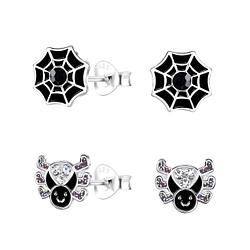 Silver Spider Stud Earrings Set - 22294 Silver Spider Stud Earrings Set - 22294