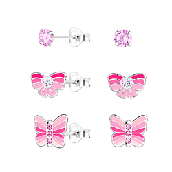 Silver Butterfly Stud Earrings Set - 22312