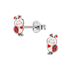 Silver Ladybug Stud Earrings - 22274