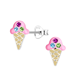 Silver Ice Cream Crystal Stud Earrings - 22225 Silver Ice Cream Crystal Stud Earrings - 22225