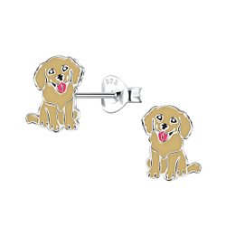 Silver Golden Retriever Dog Stud Earrings - 22065