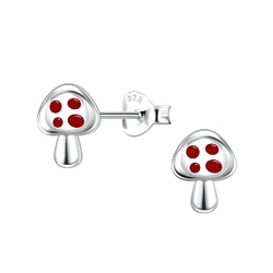 Silver Mushroom Stud Earrings - 22149