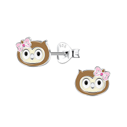 Silver Owl Stud Earrings - 22088