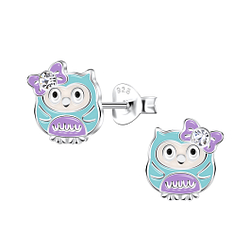 Silver Owl Stud Earrings - 22096