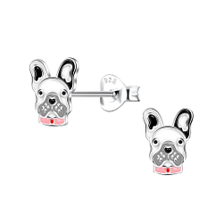 Silver French Bulldog Stud Earrings - 22163