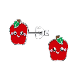 Silver Apple Stud Earrings - 22183