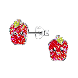 Silver Apple Stud Earrings - 22184