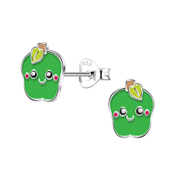Silver Apple Stud Earrings - 22182