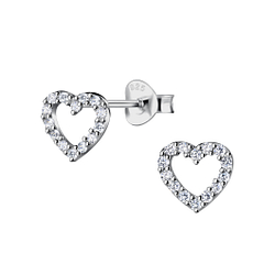 Silver Heart Stud Earrings - 22216
