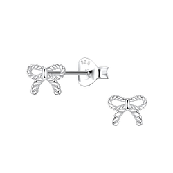 Silver Twisted Bow Stud Earrings - 22101