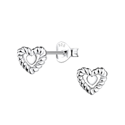 Silver Twisted Heart Stud Earrings - 22102